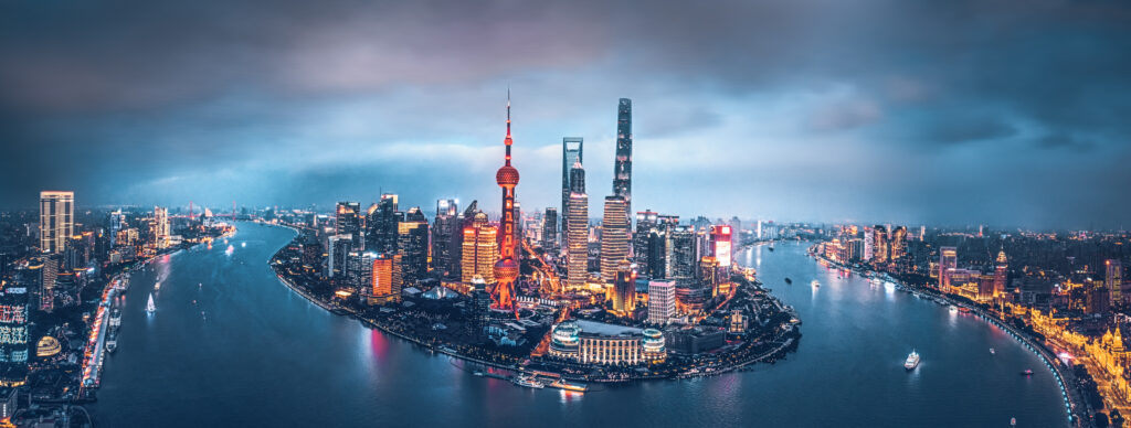 Asian city skyline at night